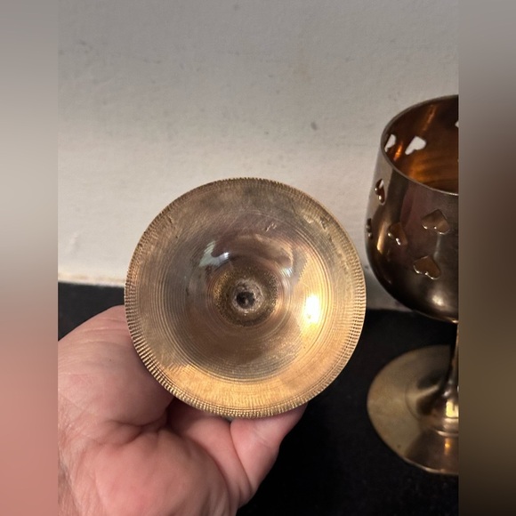 Vintage Brass Chalice Candle Holder Lot Of 2 Hearts All Around Brass Decor - Picture 2 of 5